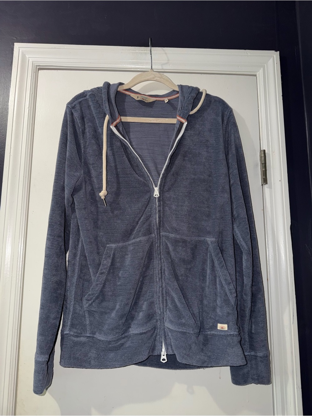 Faherty Navy/Purple  Terry Zip Hoodie with Cream Drawcords
